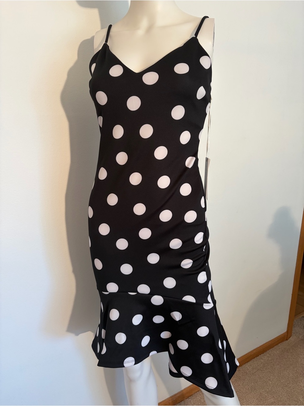 #985 Iris Basic Nrand New With Tags, Black High/low Dress with White Polka Dots